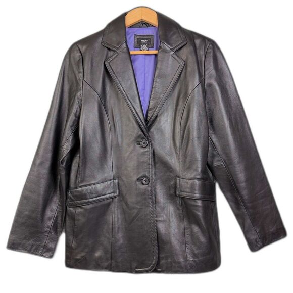 Vintage Mossimo 100% Leather Jacket Women’s M Black Blazer Goth Punk Emo - Picture 1 of 7